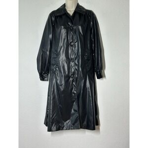 Vintage Saks Fifth Ave Black Swing Trench Coat Jacket Lightweight Retro Mod Sz S
